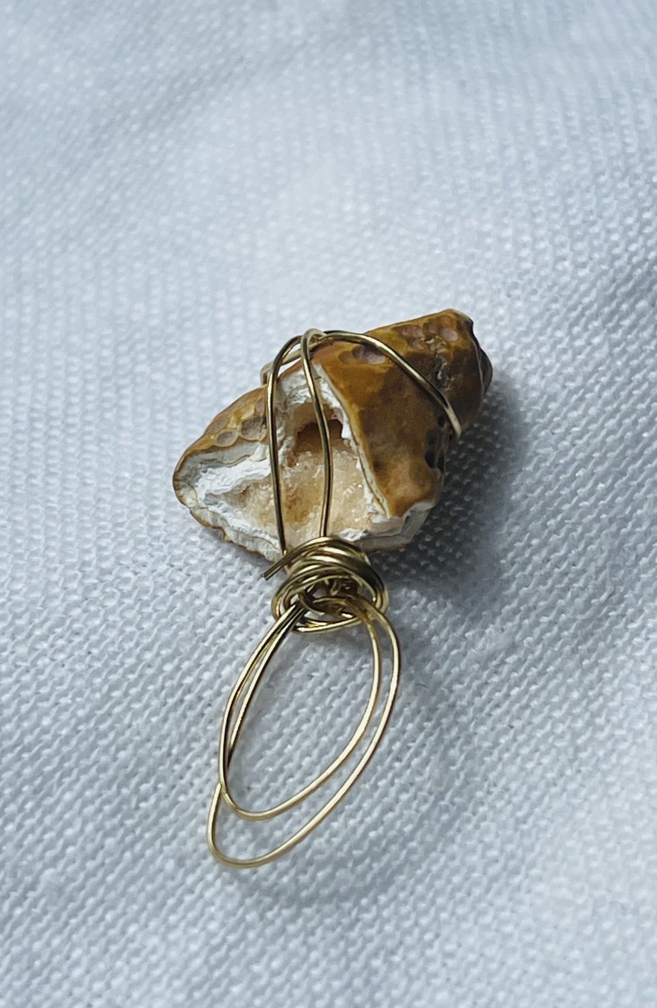Navy Shield Pendant wrapped in gold wire
