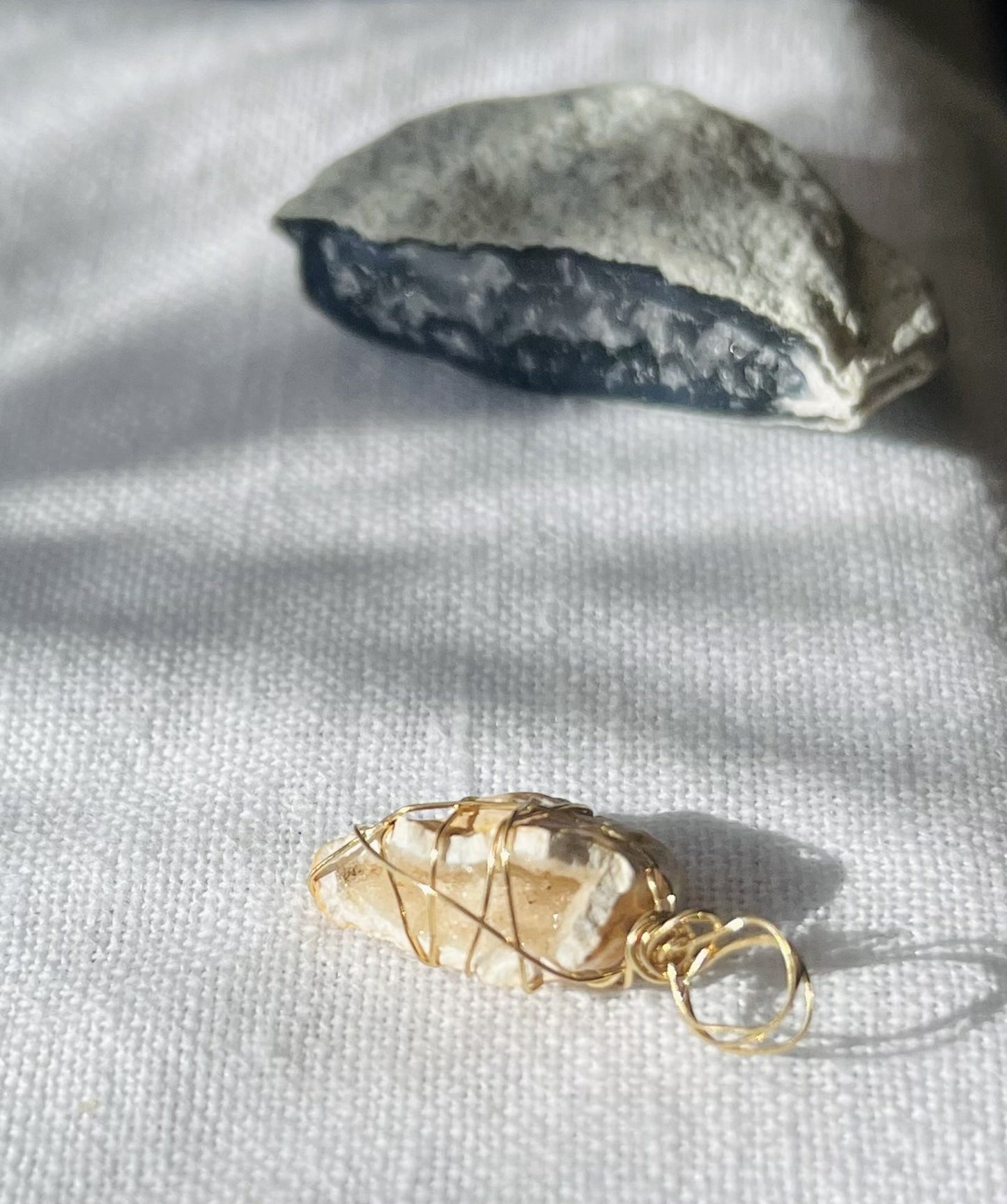 Tiny geode with natural sparkles wrapped in tarnish-resistant wire