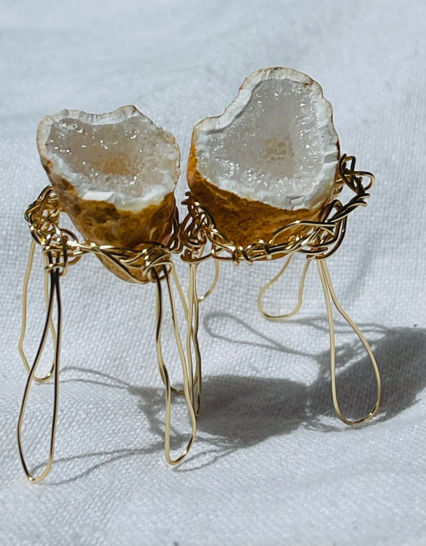 White Crystal Geode Heart Shaped Twins Pedestal